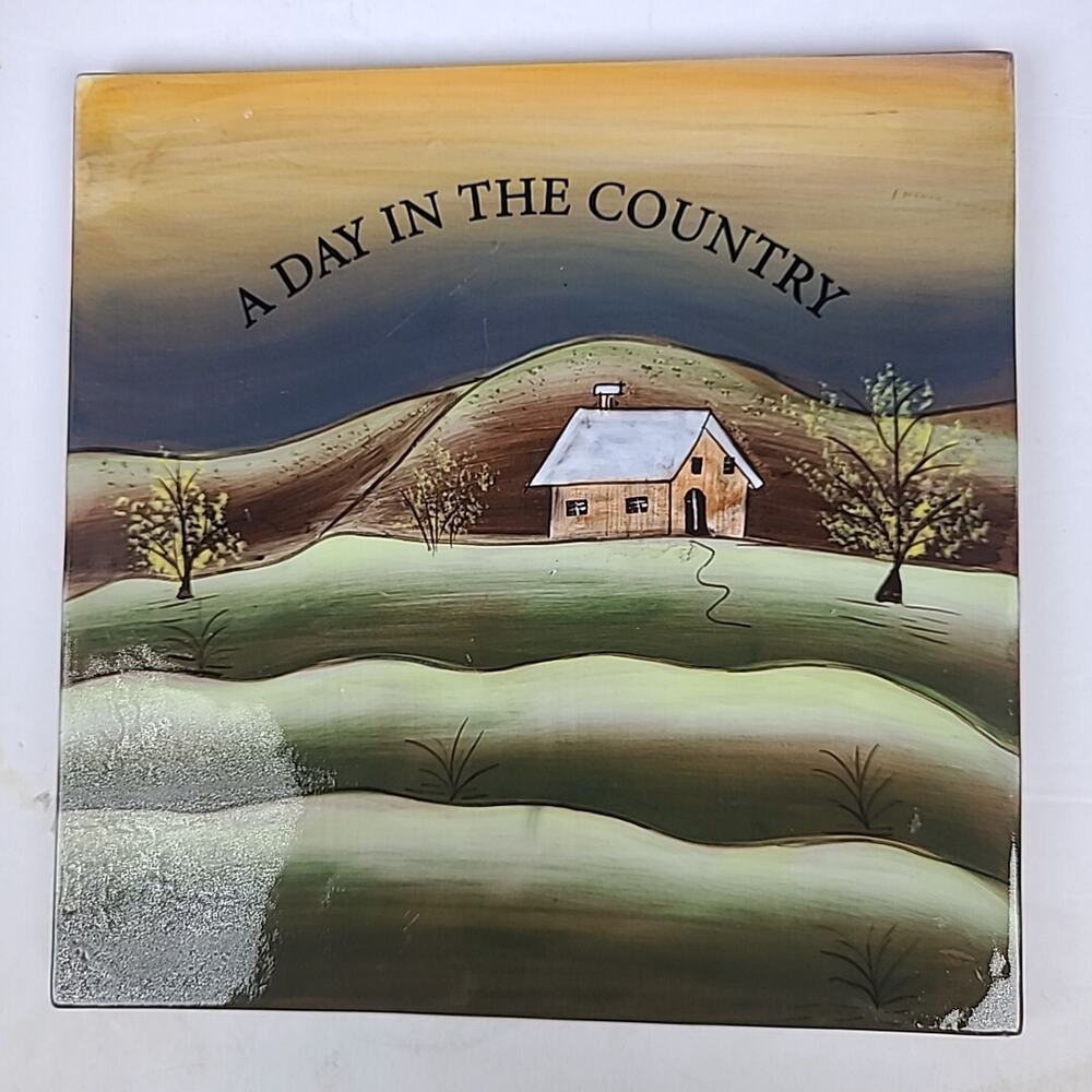 Hand Painted Wall Art Ceramic Tile Cabin Day in the Country Cottage 7.5" Trivet